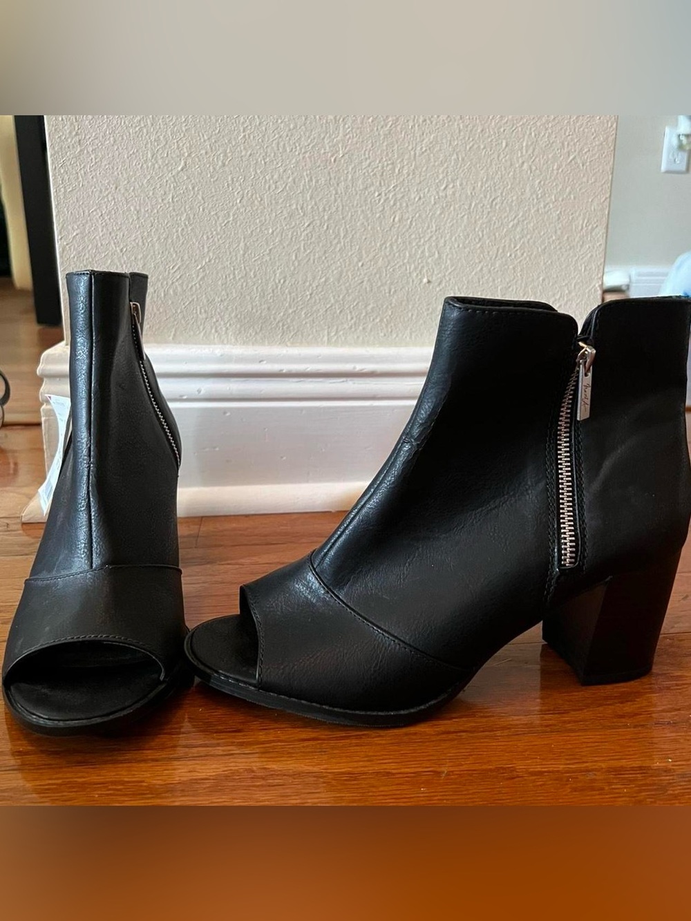 Black Peep-Toe Ankle Boot with Side Zip - Women